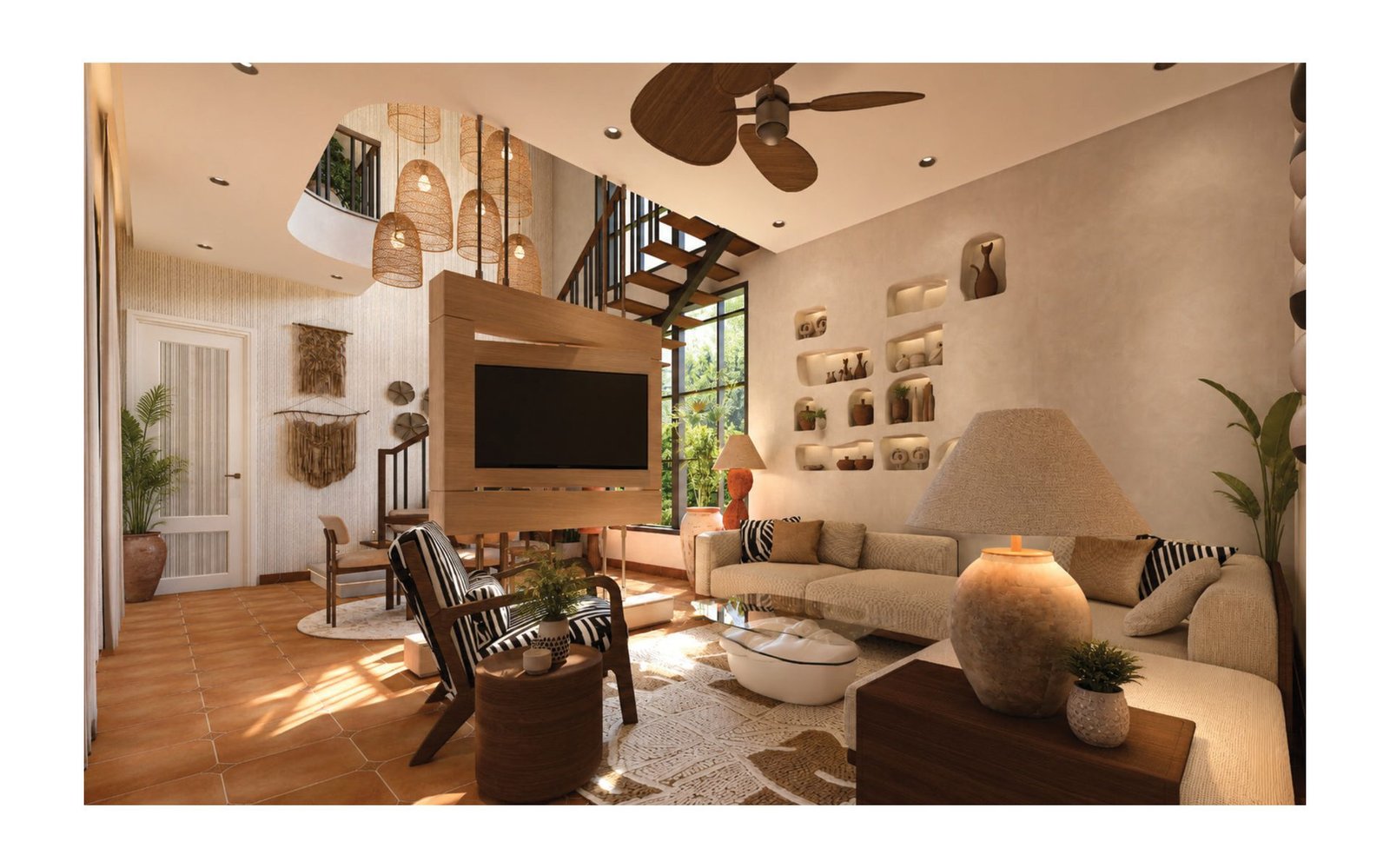 Living room of a Spanish-inspired farmhouse